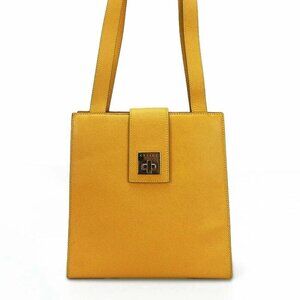 Celine Shoulder Bag Leather Yellow Gold Hardware Shape Push Turnlock